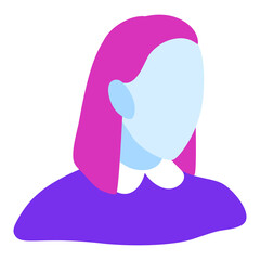 Vector silhouette of a female head full face and profile avatar colored avatar, pink hair, isolated on white background.