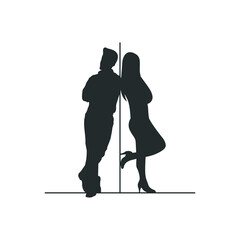 Angry men and women. Leaning on a pole. Vector illustration.