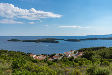 Beautiful Mediterranean town on the seafront with many white houses with red roofs