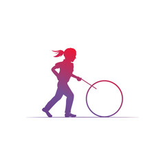 Girl running after the round circle. vector illustration