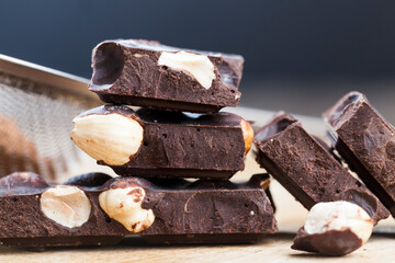 pieces of chocolate with hazelnuts