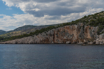 Beautiful view of the rocky shores flowing straight into the Adriatic Sea around the island of Hvar