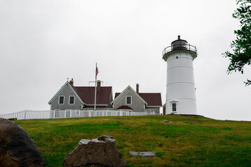 Fototapeta na wymiar Nobska Light Lighthouse in Woods Hole, Massachusetts. Historic Landmark Navigational Facility in America. 