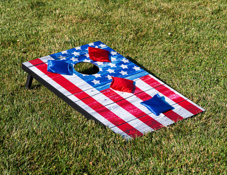 Cornhole game board as an American Flag
