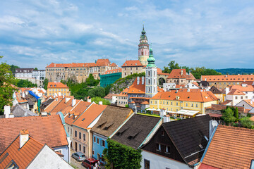 Fototapeta na wymiar CESKY KRUMLOV, CZECH REPUBLIC, 1 AUGUST 2020: the rooftops of the historic center