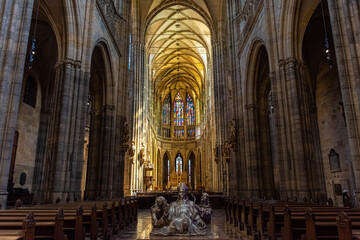 Fototapeta na wymiar PRAGUE, CZECH REPUBLIC, 31 JULY 2020: interior of the St. Vitus Cathedral