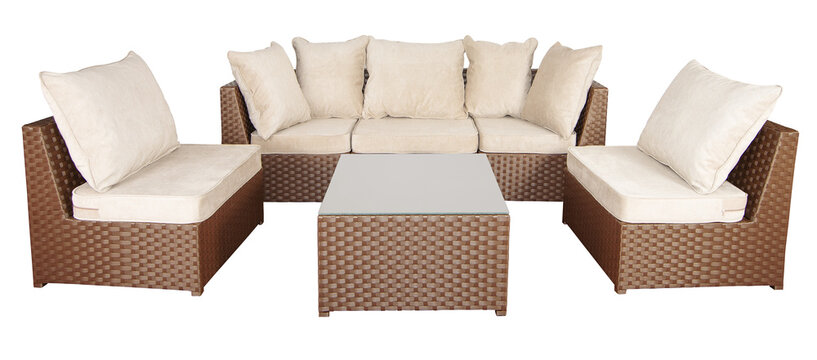 Set of wicker rattan furniture for the garden or terrace.