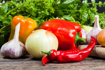 red bell peppers and other vegetables
