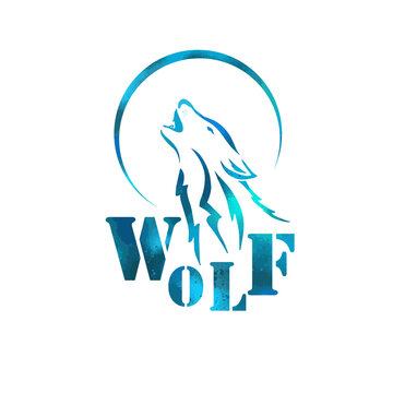 Wolf howling at the moon logo. T-shirt printing. Vector illustration