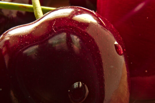 Ripe red cherry in macro