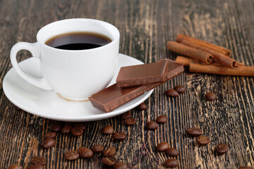 coffee with a mug and milk chocolate