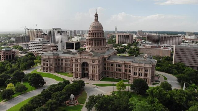 Austin Texas State Capitol Building - Aerial Video - Sunny