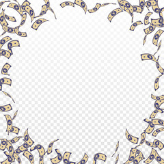 Chinese yuan notes falling. Sparse CNY bills on tr