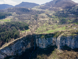 Aerial view of Skaklya Waterfall near village of Zasele, Bulgaria
