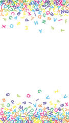 Falling letters of English language. Colorful sketch flying words of Latin alphabet. Foreign languages study concept. Nice back to school banner on white background.