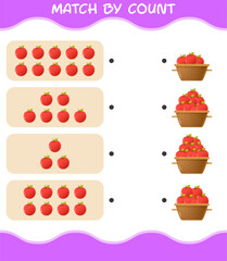 Match by count of cartoon apple. Match and count game. Educational game for pre shool years kids and toddlers