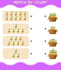 Match by count of cartoon avocado. Match and count game. Educational game for pre shool years kids and toddlers