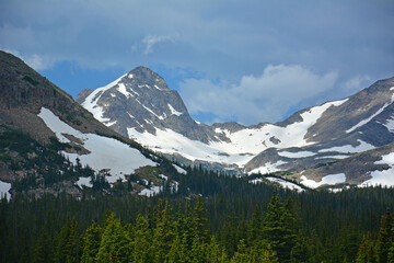  spectacular  navajo  peak as seen from brainard lake in the indian peaks wilderness area in early...