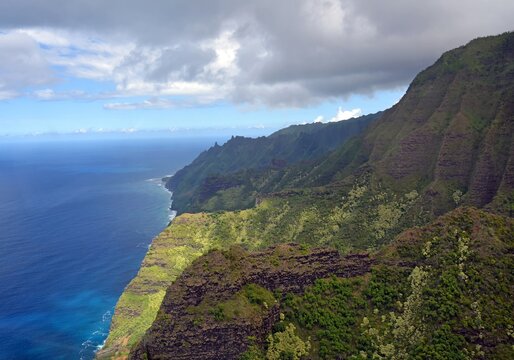 The Colorful Rugged Na Pali Coast Seen During A Helicopter Ride  In   Kauai, Hawaii