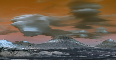 Kamchatka, the invasion of lenticular clouds over the Koryaksky volcano
