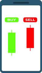 Market Forex Trade Sell and Buy Icons on Smart Phone Screen