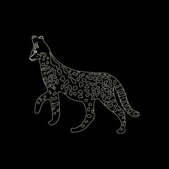 Celestial Leopard or cheetah exotic animal in gold colors on black background. Vector wild cat  perfect for  interior posters, postcards, social media and more. 