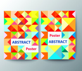 Colorful geometric poster. A grid with colored geometric shapes of triangles. A modern abstract set of vector illustrations for advertising leaflets.