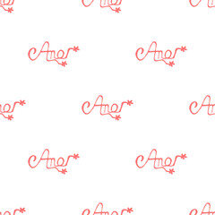 Spanish Love Text Drawing Seamless Pattern