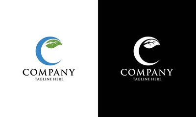 Initial letter C with leaf luxury logo, Green leaf logo template vector design.