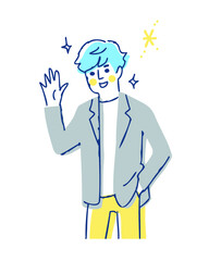 笑顔で手を振る若い男性