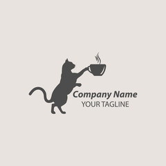 Coffee Of Cat Logo Design. Coffee Of Cat Logo Template. Modern Design. Flat Logo. Vector Illustration
