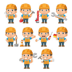 The collection of the professional technician holding the different tools