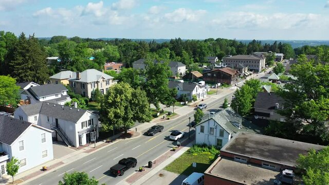 Aerial view of downtown Ancaster, Ontario, Canada 4K