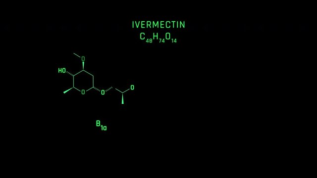 Ivermectin B1a Skeletal Formula or Molecular Structure Symbol Neon Animation on black background