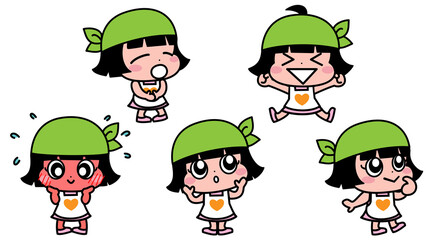 子供　エプロン　料理　お手伝い　イラスト素材セット