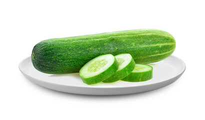 cucumber piece in white plate on white background