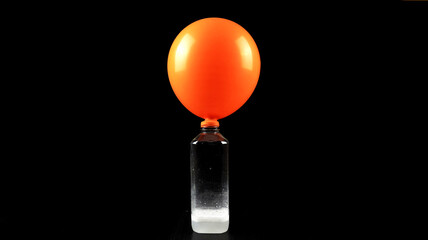 Blow up balloons using the science of baking soda and vinegar on black background