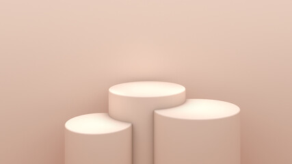 Mock up podium for product presentation,3D render,Mock-up circle pedestal cream background