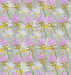 seamless pattern bows and flowers daisies 