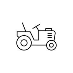 Mini tractor icon in flat black line style, isolated on white background 