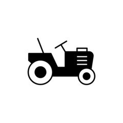 Mini tractor icon in solid black flat shape glyph icon, isolated on white background 