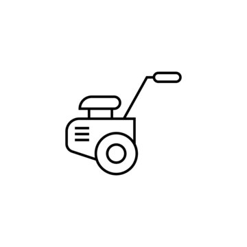 Motoblock tractor icon in flat black line style, isolated on white background 