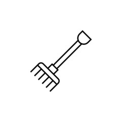 Rake farm icon  in flat black line style, isolated on white background 
