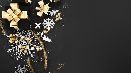 Golden gift box festival celebration,golden christmas gift box on a black background,3D render
