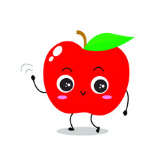 Lovely red apple illustration greeting. Adorable red apple character vector for mascot, logo, symbol on application, books, comic, art