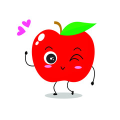 Lovely red apple illustration wink eye. Adorable red apple character vector for mascot, logo, symbol on application, books, comic, art