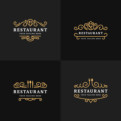 set of royal luxury restaurant or cafe logo template flourish ornament line collection, vintage retro bistro  icon symbol vector, suitable for, restaurant, eatery, cafe, spot, inn, cook shop, etc