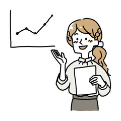 数字を見せながら説明する女性