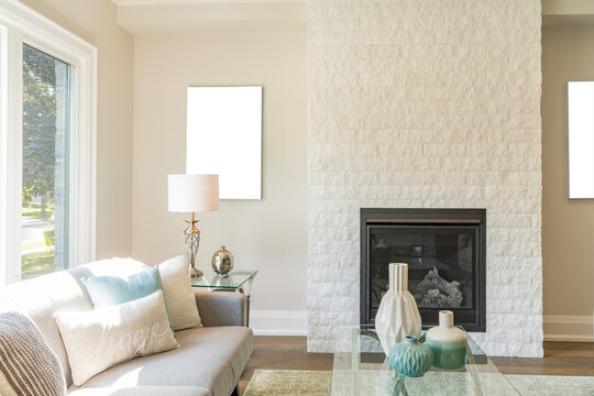 Living Room with Fireplace and Window
