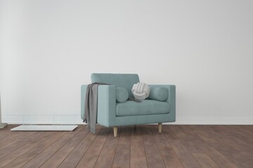 modern room with armchair and table interior design. 3D illustration